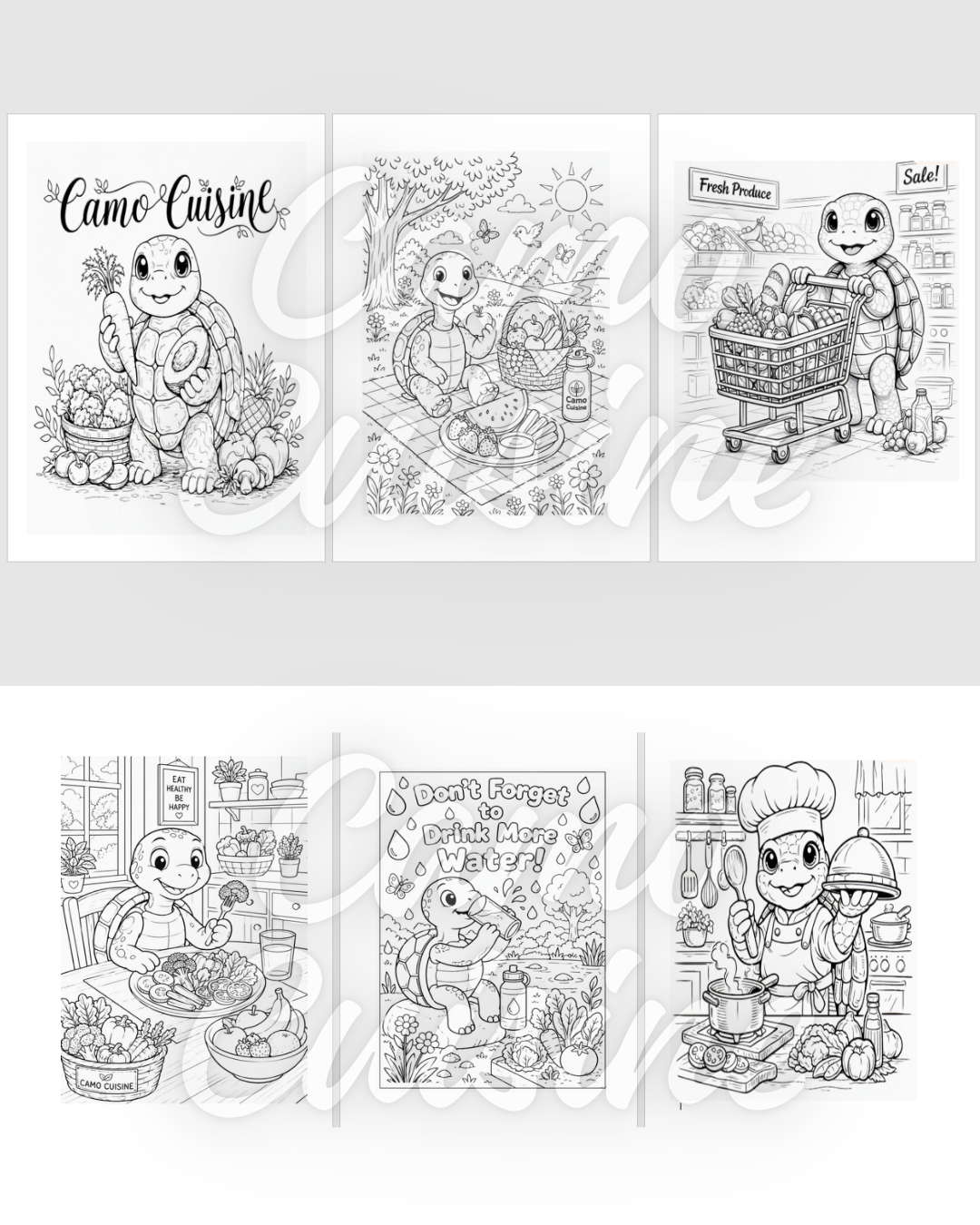Camo Cuisine Colouring Pack – 6 Printable Pages
