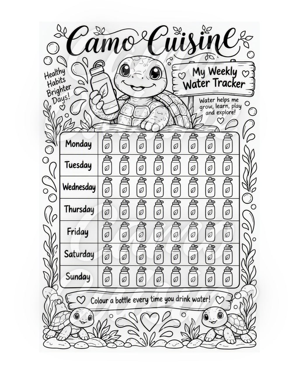 Weekly Water Tracker with the Camo Cuisine Turtle